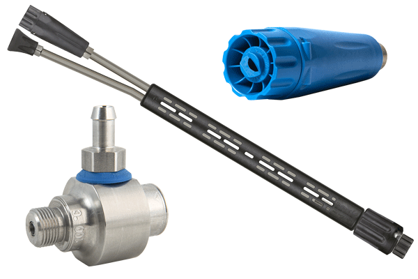 Foaming injector, foam lance, and blue nozzle.