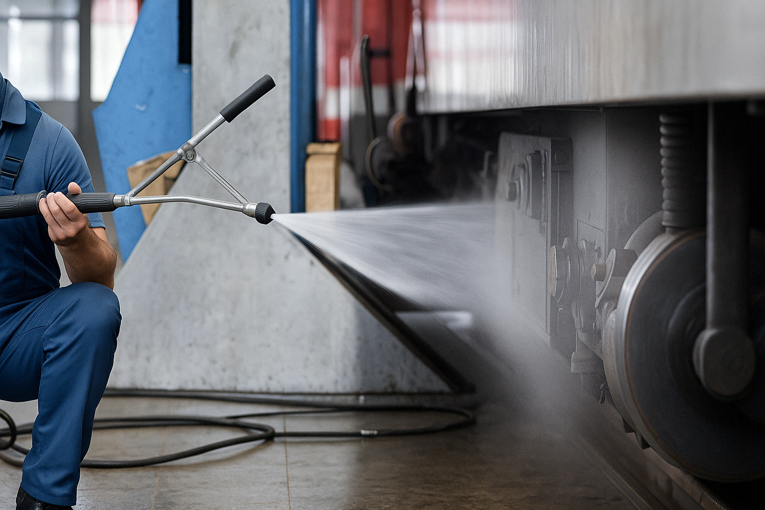 Industrial equipment cleaned with a high-pressure washer.